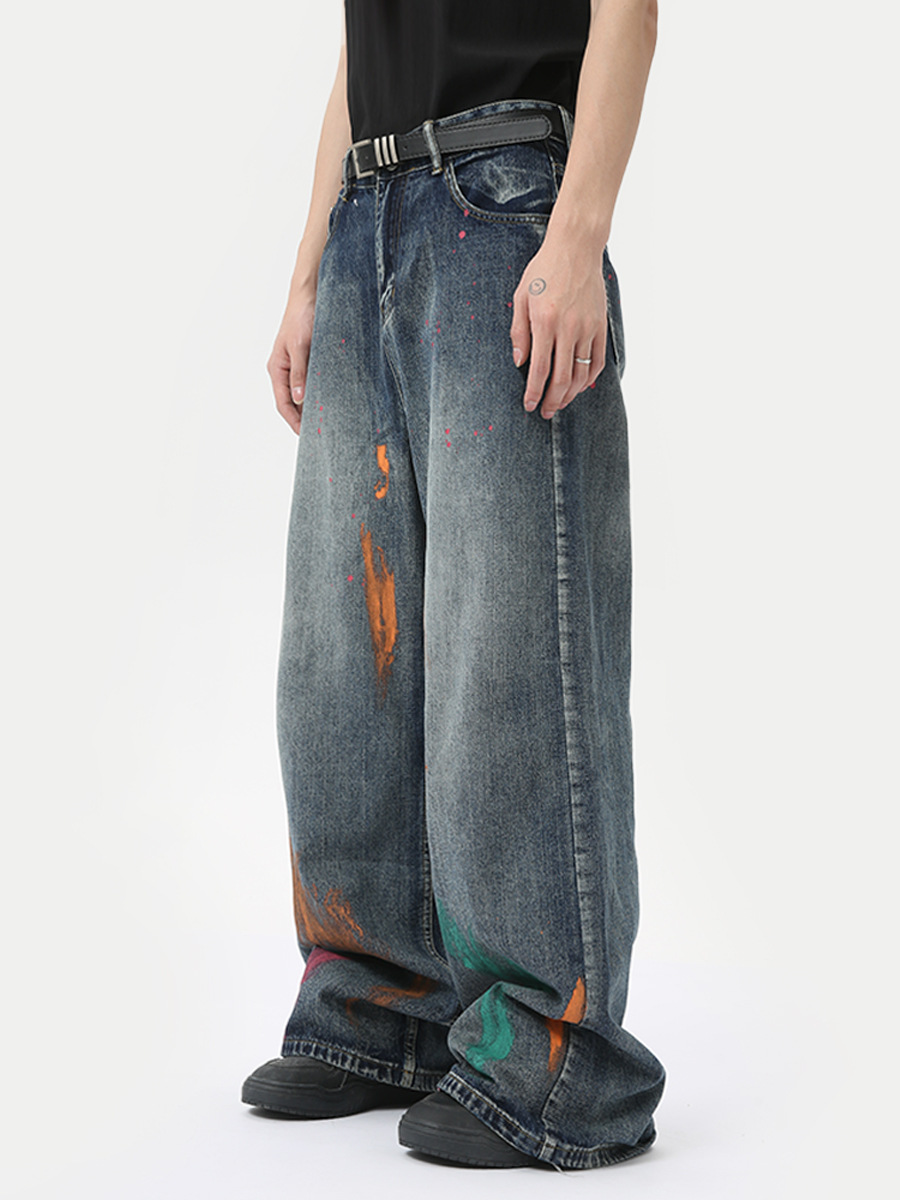MTLCLOTHES Hombres| 2024 verano nuevos productos personales pinturas de color callejero graffiti jeans de moda