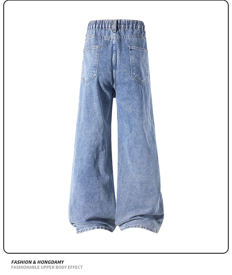 Men's Washed Flared Straight Leg Jeans High Street Style Retro American Loose Fit Long Pants For Teenagers_mkmklike.com