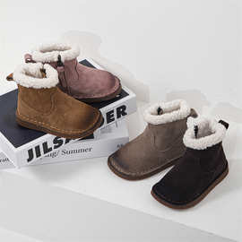 批发一件代发2023冬季新款儿童休闲绒皮雪地靴韩版公主保暖棉靴