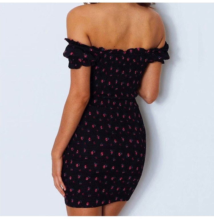 sexy thin off-shoulder floral printed lace-up short dress NSHHF53652