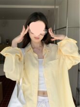 大码休闲条纹长袖衬衫女装春季慵懒风Polo领外套胖MM宽松显瘦上衣