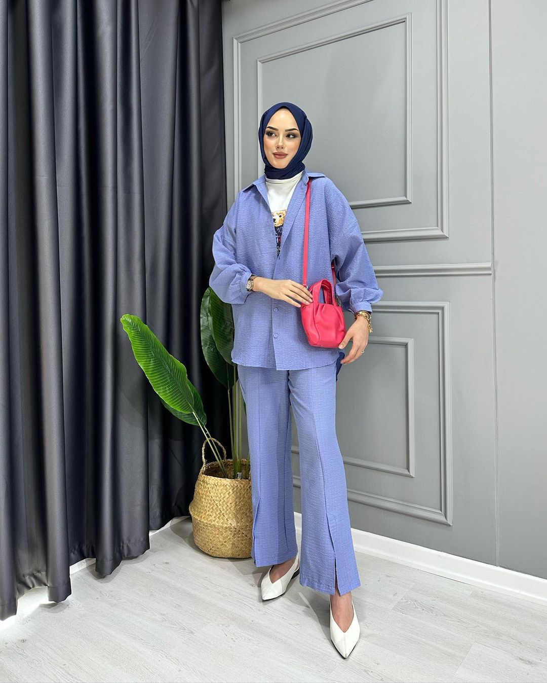 Modisches Muslim Damen Set Aus Kreppstoff Bluse Und Hose Locker_voghion.com