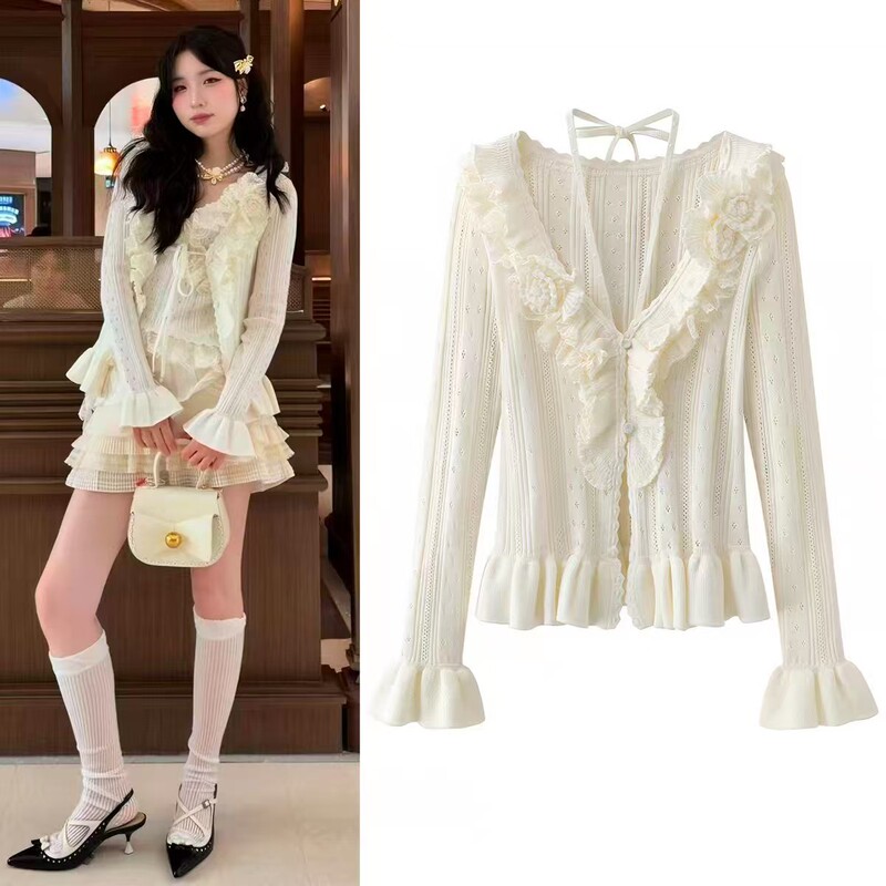 2026 Spring New Fashion Three-Dimensional Flower Lace Long-Sleeved Knitwear for Women 2026 Spring New Fashion Three-Dimensional Flower Lace Long-Sleeved Knitwear for Women