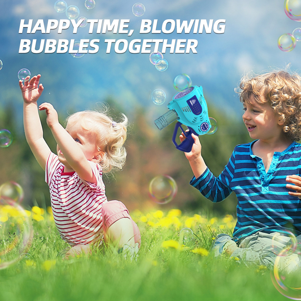 Transfronteriza nueva pistola de burbujas de 57 hoyos de mano Gatlin burbuja máquina automática de alimentación de agua porosa burbuja soplando juguete al por mayor