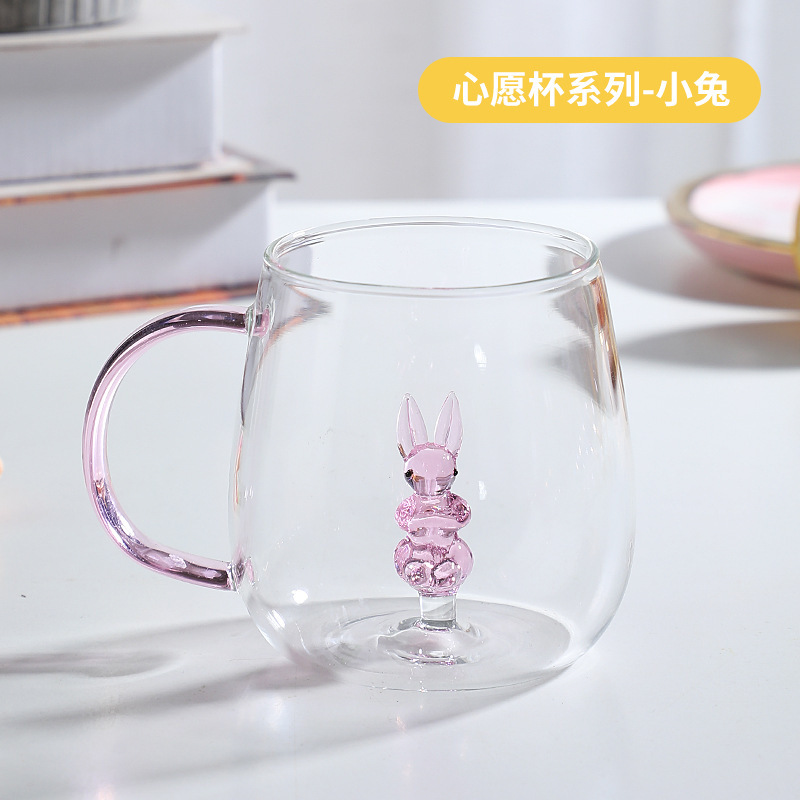 Vaso de vidrio para animales Taza de animales tridimensional de dibujos animados con borosilicato al por mayor nuevo vaso de alto valor con mango