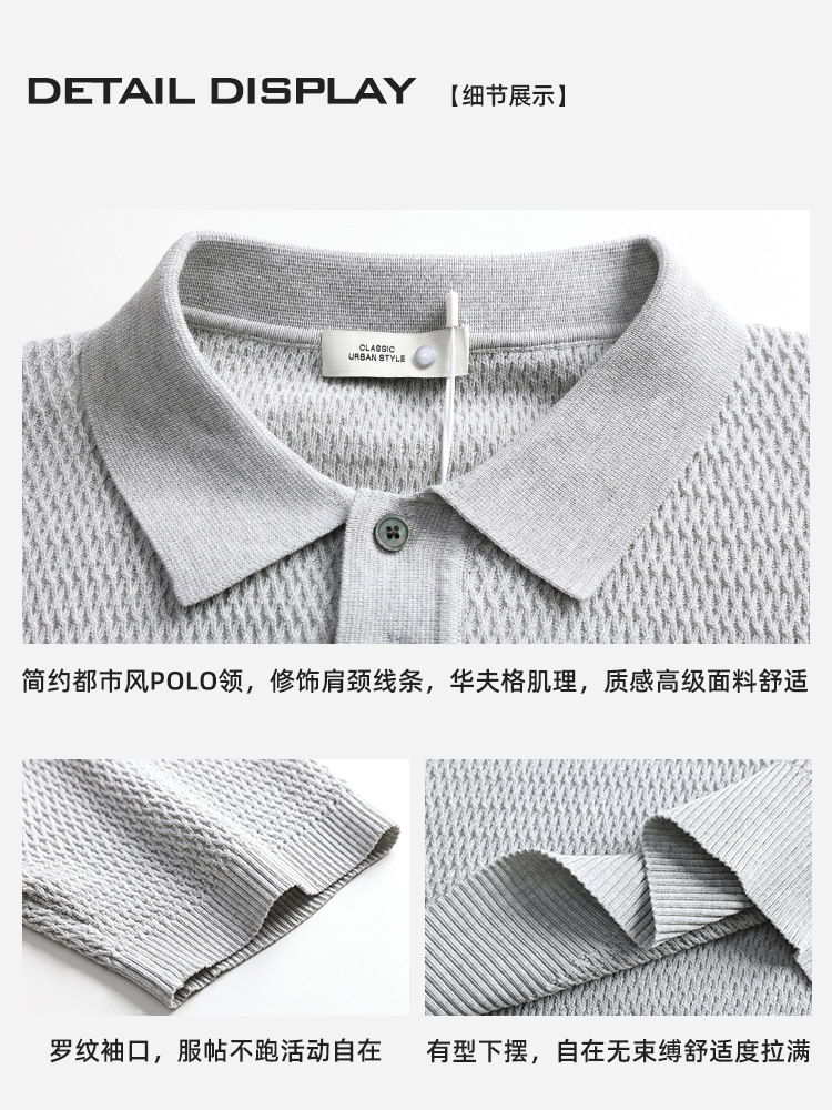 2026 verano transfronterizo hombre waffle hielo tejedido polo camisa de solapa de color sólido mangas cortas ropa de hombre de negocios europea y americana