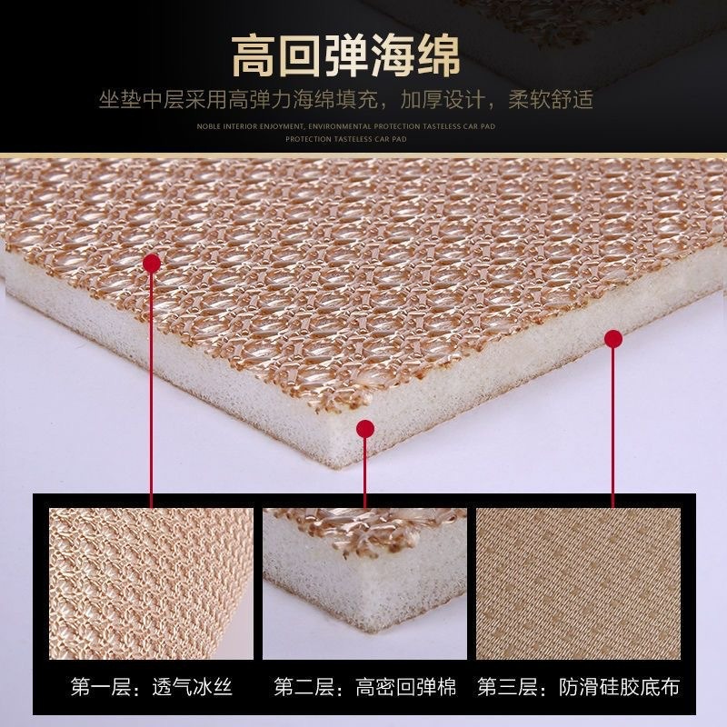Ice Silk Seat Cushion for Car, Breathable and Cool, Suitable for All Seasons, Half-Cover Simple Three-Piece Set, Ice Silk Seat Pad