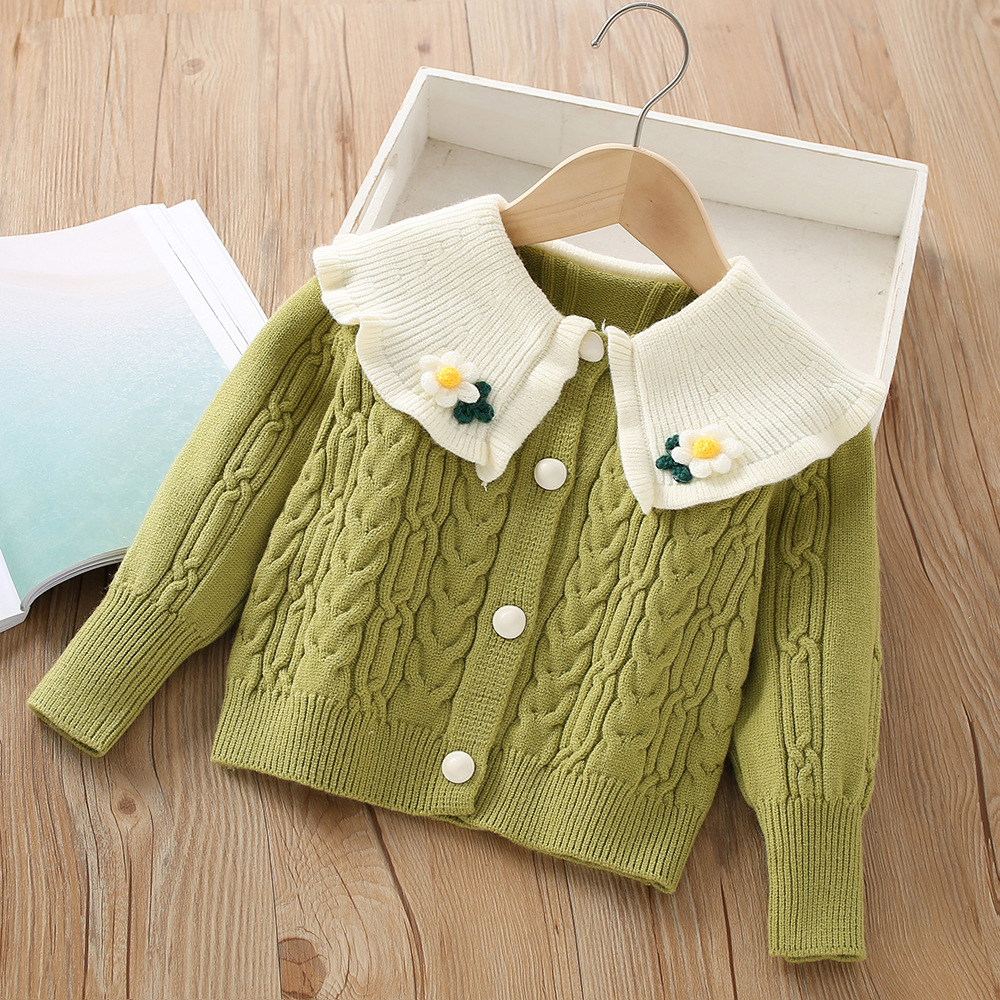 Pull à manches longues et col rabattu pour petite fille, pull de Style occidental, simple boutonnage, nouvelle collection automne/hiver 2023_voghion.com