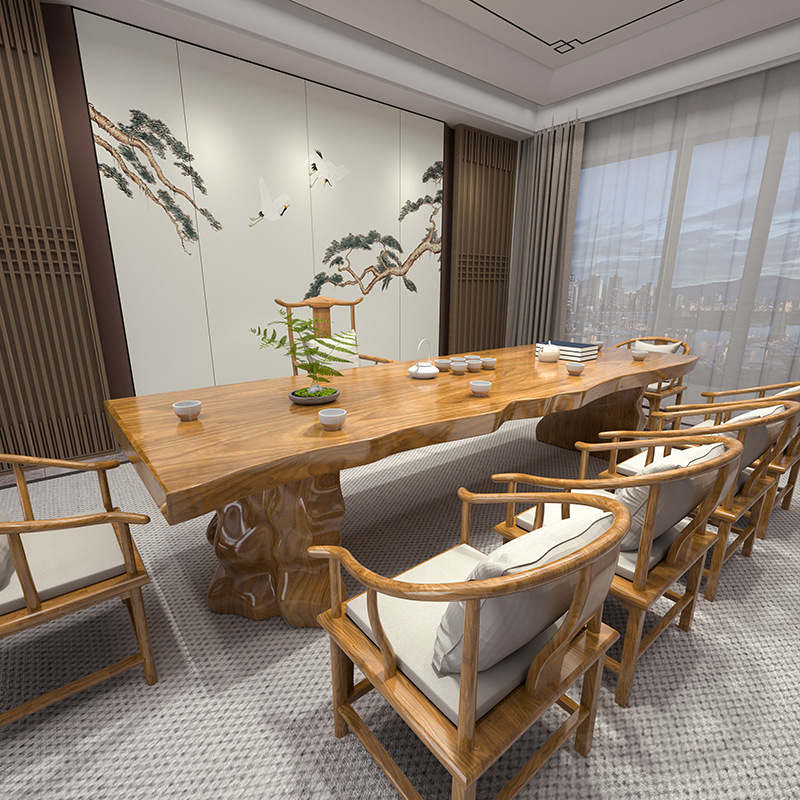 批发原木大板茶台实木茶桌椅组合新中式泡茶几现代简约办公室客厅