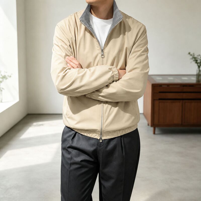 Live supply of Tencel wool three-proof fabric old money style bomber light luxury double-sided jacket for men