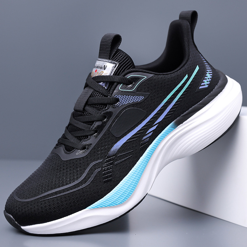 Men's Shoes Foreign Trade Wholesale Spring and Summer Thick-Soled Rebound Comfortable Running Shoes Youth Lace-Up Color Matching Breathable Sports Shoes