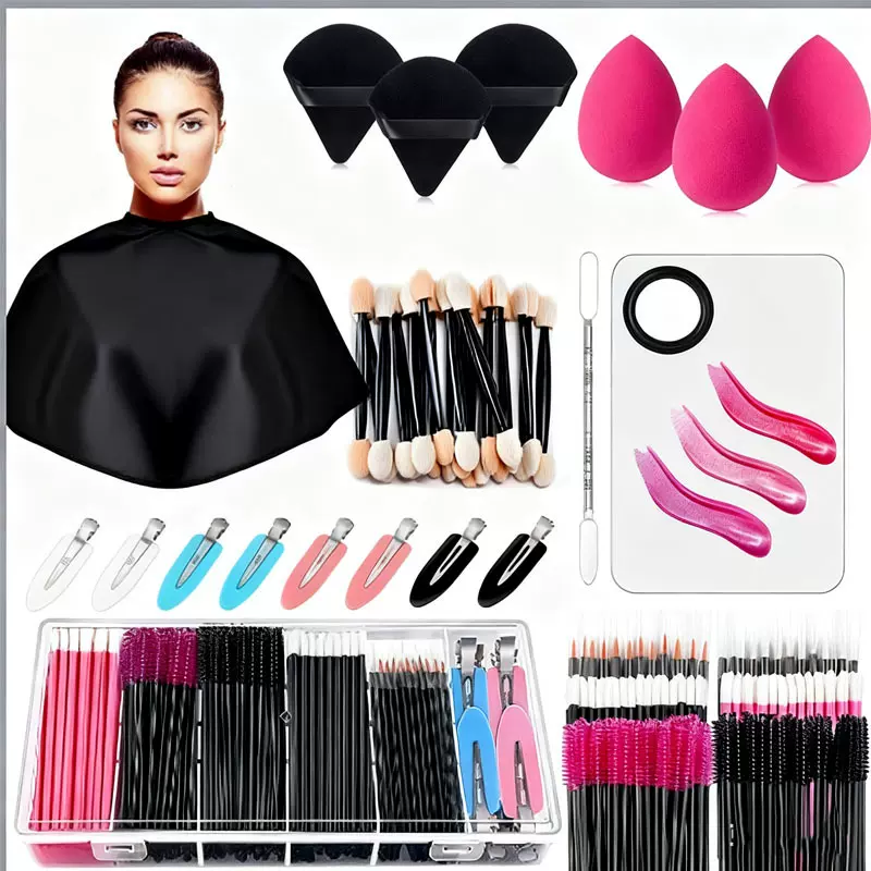 瑞祥汇唇睫毛刷眼线粉扑披肩套夹子眼影套装植绒遮瑕美妆工具