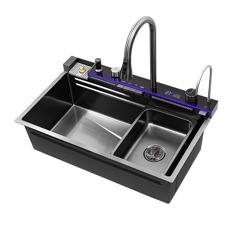 cocina de espesamiento digital ballena volar agua de lluvia gran cascada de un solo canal nano panal lavabo de verduras de acero inoxidable doméstico