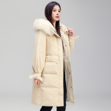 专柜女装羽绒服女韩版廓形中长款白鸭绒狐狸毛领时尚保暖加厚外套