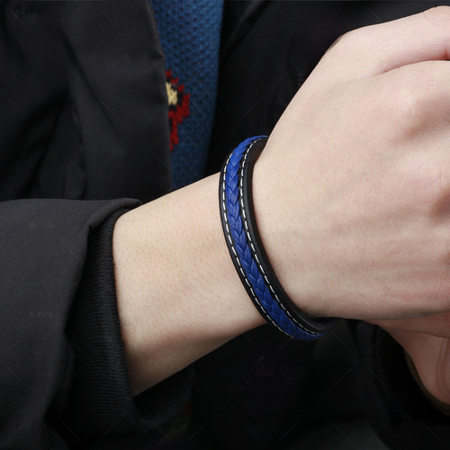 Cross-border Western and Eastern men's bracelet cowhide handmade original niche couple minimalist woven leather alloy chain