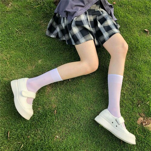 Summer new white calf socks ultra-thin transparent ins trendy mid-short Japanese women's half-tube stockings short tube