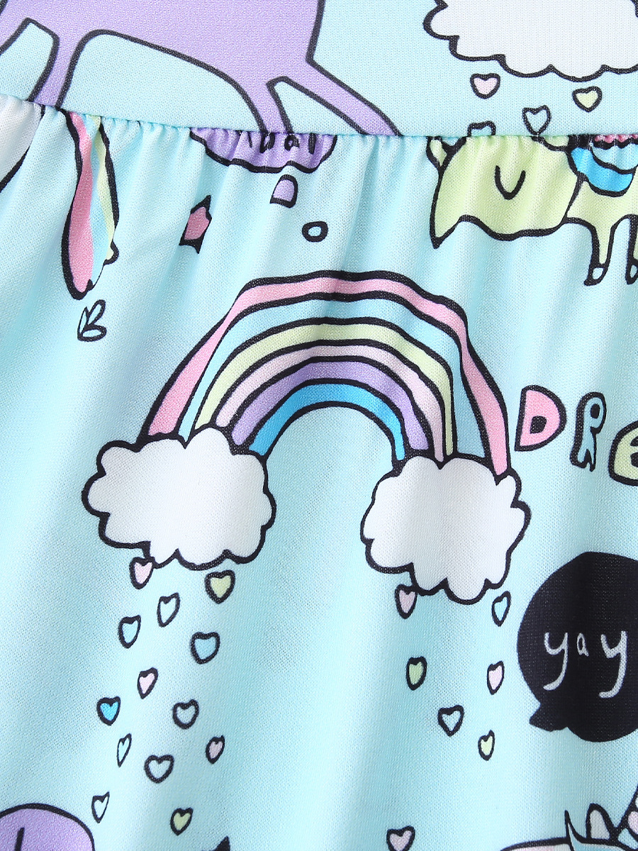 Vestido de niña de estilo europeo y americano 26 verano nuevo vestido de princesa de cuello redondo impresión de dibujos animados vestido infantil de mangas cortas un cabello image 5