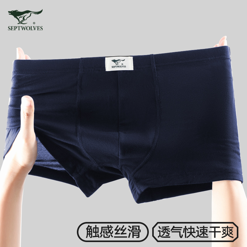 Septwolves Men's Underwear 03900 Viscose Plain Boxer Briefs Ice Silk Comfortable Supermarket Boxer Briefs 2 Pairs Box