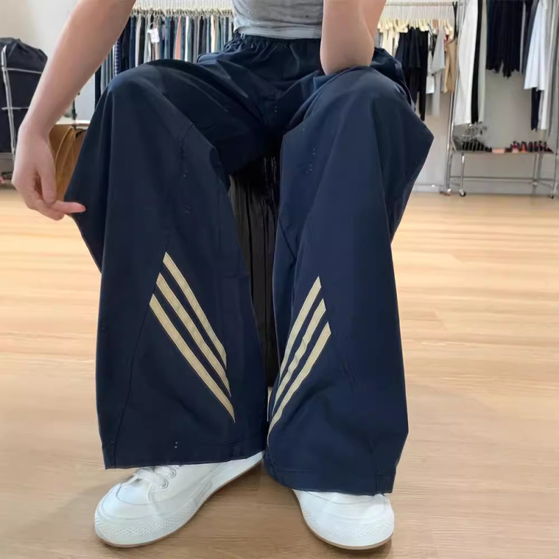 American Style navy blue Overalls Women's 2024 High Street Stripe Design Sense Loose Slimming Casual Sports Charge Pants American Style navy blue Overalls Women's 2024 High Street Stripe Design Sense Loose Slimming Casual Sports Charge Pants