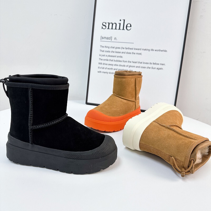 Yibo Same Style Tasman Leather Snow Boots for Women, Winter 25, Fleece-Lined and Thickened Mid-Calf Wool Cotton Boots for Women, Cold-Proof