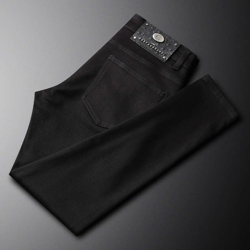 Autumn and Winter Black Jeans Men's Trendy Brand Stretch Slim-fit Small Foot Business Casual Simple All-match Solid Color Washed Jeans