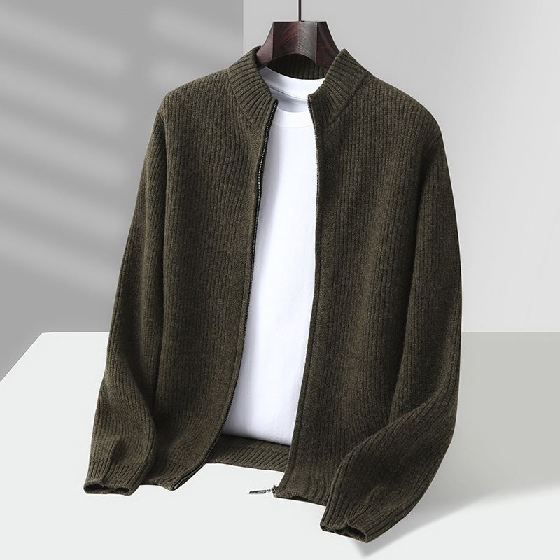 New Pure Wool Cardigan Men's Stand Collar Full Zipper Cardigan Autumn and Winter New Knitted Bottoming Wool Sweater Jacket New Pure Wool Cardigan Men's Stand Collar Full Zipper Cardigan Autumn and Winter New Knitted Bottoming Wool Sweater Jacket