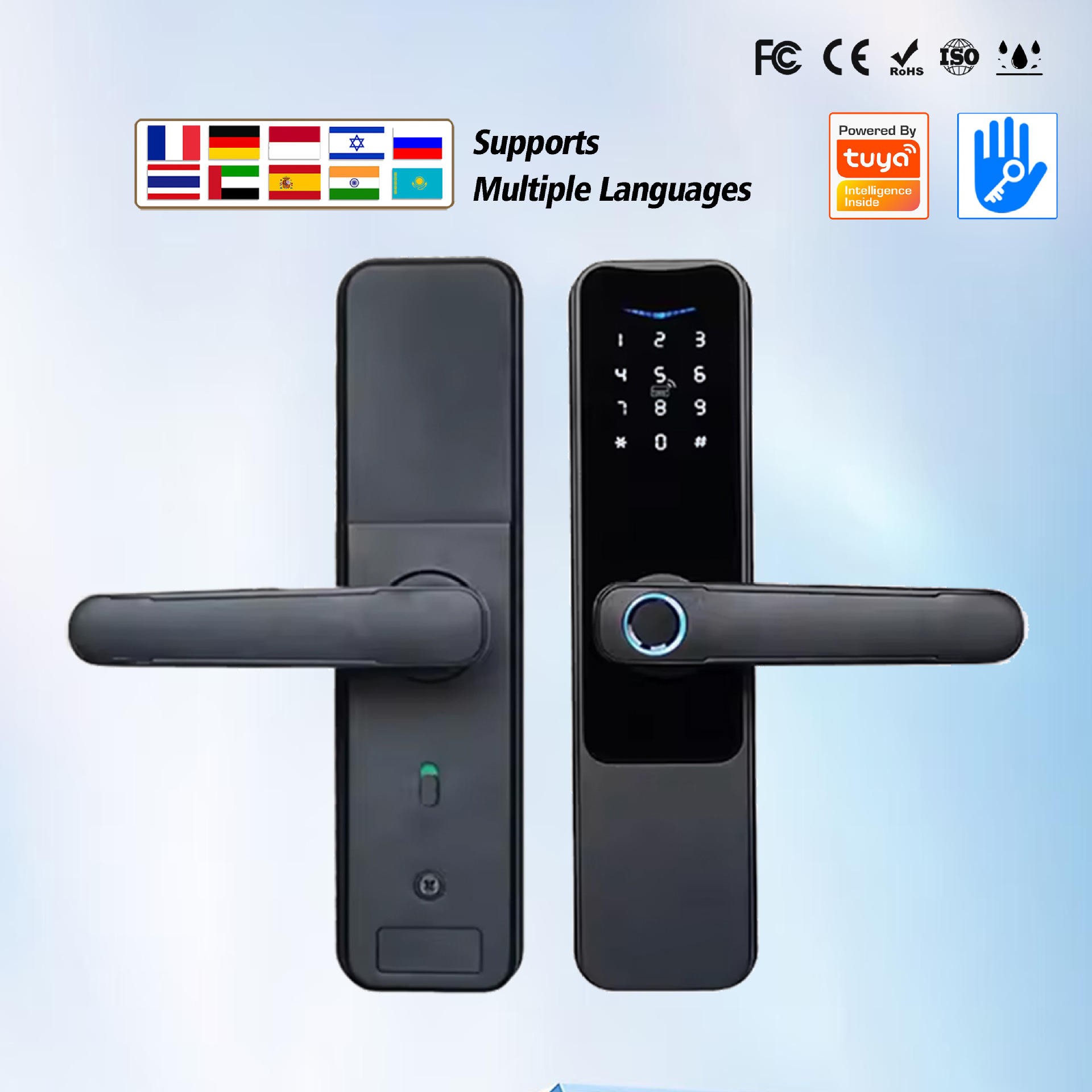 书房指纹门锁涂鸦智能通通锁刷卡酒店远程下发密码葡萄牙语电子锁