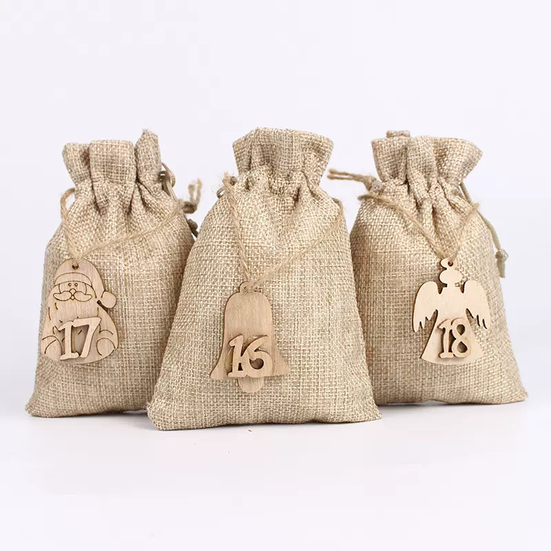 DIY木吊牌 24个倒计时圣诞日历装饰品圣诞袋节日礼品包装挂件