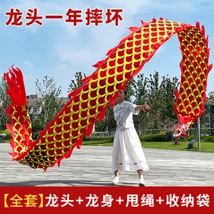 Gold-Plated Fitness Dragon with Steel Frame, Dragon Dance Fitness Dragon with Colorful Ribbons, Hand-Held Dragon Dance with Colorful Ribbons for Middle-Aged and Elderly People