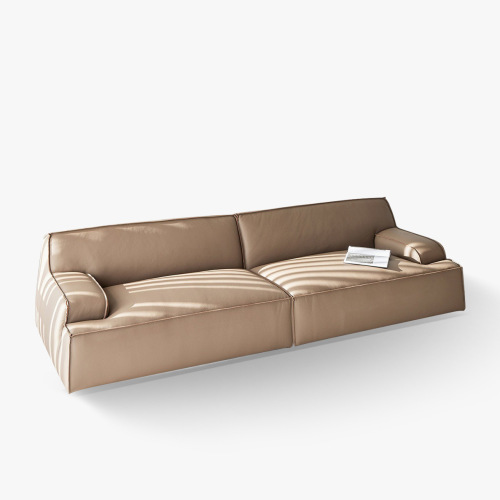 Minimalist Damascus full leather sofa, simple modern designer, tofu block living room down feather combination genuine leather sofa