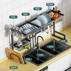 Kitchen sink extendable drain rack black bowl dish cup storage rack stainless steel cross-border Amazon shelf