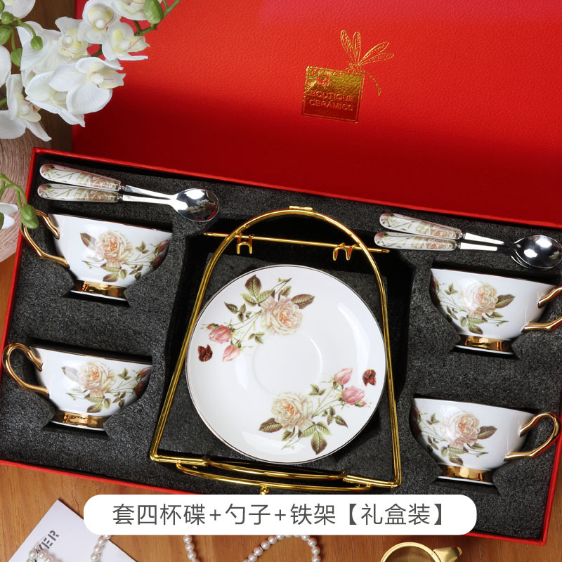 De estilo europeo de alta gama exquisito hueso China taza de café y platillo traje británico tarde juego de té caja de regalo