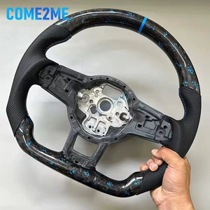 Blue forged carbon fiber perforated leather steering wheel modification, compatible with Golf 7 GTI, upgrade modification