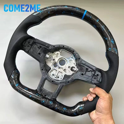 Blue forged carbon fiber perforated leather steering wheel modification, compatible with Golf 7 GTI, upgrade modification