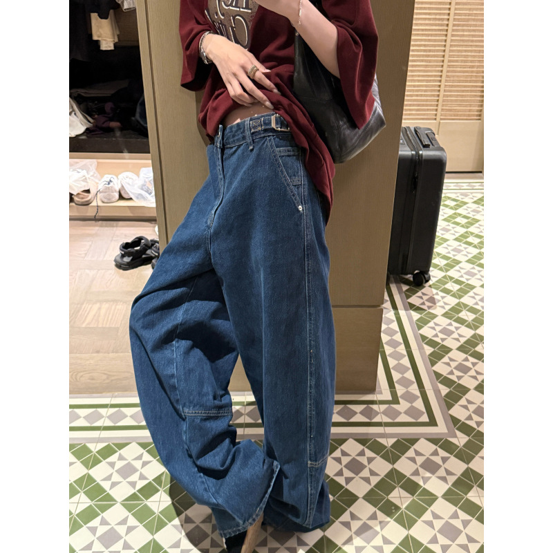 superniniyy 设计感复古蓝丹宁重工宽松显瘦拖地休闲阔腿牛仔裤女|undefined