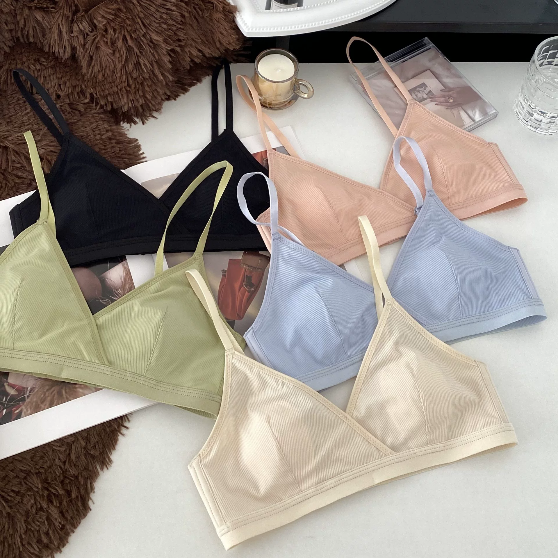 Lace underwear, push up bra, comfortable thin wireless bra, french style