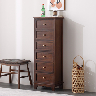 Walnut Color Chest of Drawers, Simple Narrow Side Cabinet, Sandwich Storage Cabinet, Vertical Cabinet, American Pure Solid Wood Chest of Drawers, I Am a Bedside Table