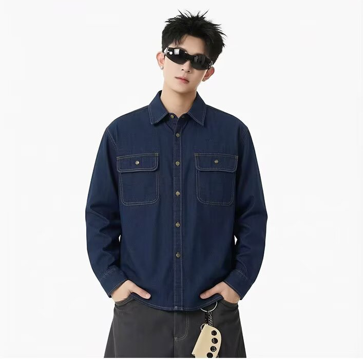 Japanese Classic Retro Blue Soft Denim Shirt for Men, New Spring and Autumn Style, Loose Long-Sleeve Shirt Jacket for Men, Cross-Border Japanese Classic Retro Blue Soft Denim Shirt for Men, New Spring and Autumn Style, Loose Long-Sleeve Shirt Jacket for Men, Cross-Border
