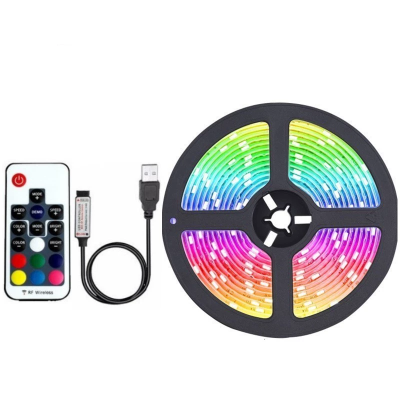 LED-лента RGB 5050, USB 5V низкое напряжение, синхронизация музыкой через Bluetooth, варианты длины/плотности