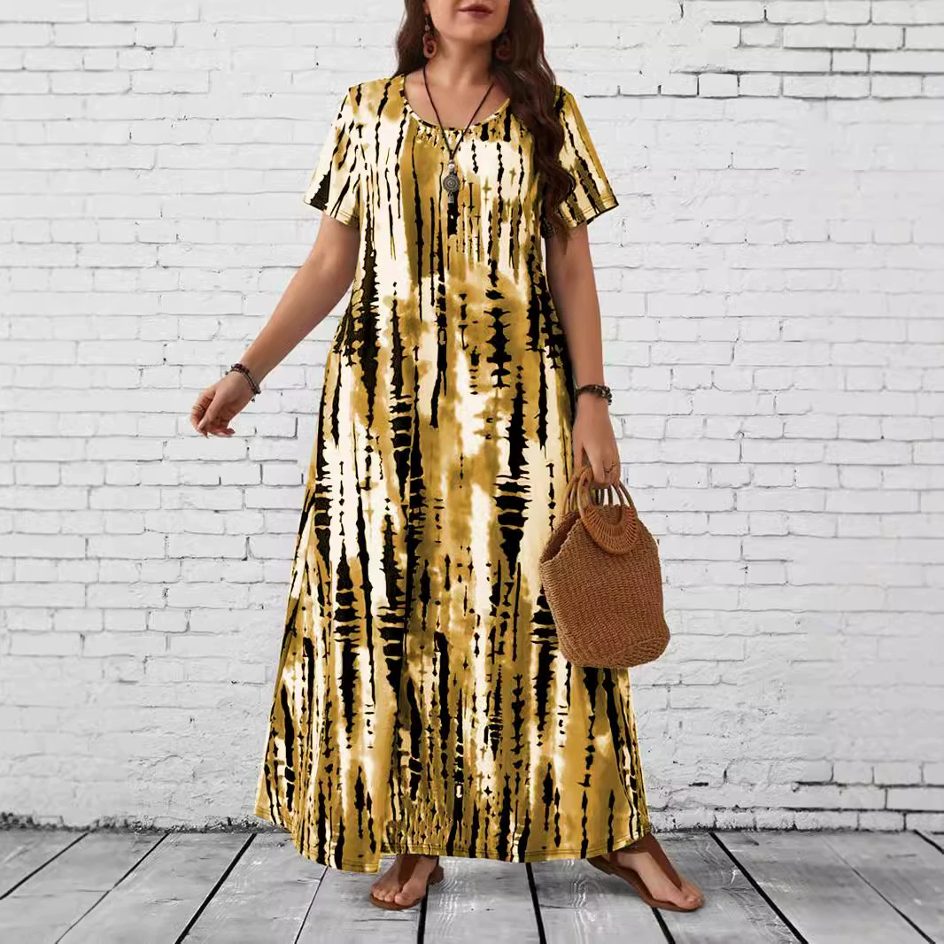 Летнее платье макси, европейский стиль, круглый вырез, plus‑size 1XL–5XL