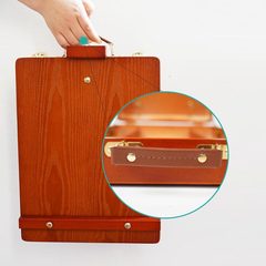 繪岳櫸木手提油畫箱桌面油畫收納盒桌面畫架木質圓角油畫箱跨境