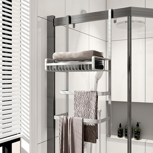 Bathroom towel rack, bathroom storage rack, punch-free door, shower room glass door, bath towel, light luxury towel bar