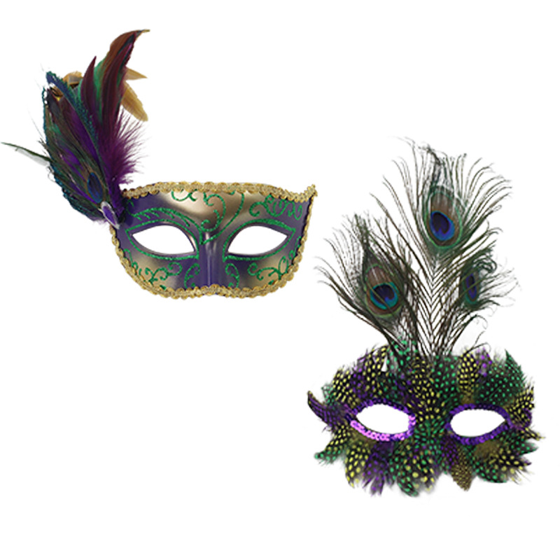 Amazon venta caliente mitad cara avestruz plumado extraíble máscara de maquillaje lateral de fiesta de carnaval accesorios de vestir