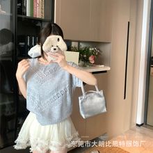 2025夏季新款百搭气质钩花镂空圆领短袖针织衫薄款宽松上衣