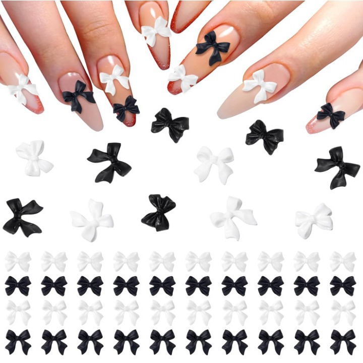 Bowknot accesorios de uñas de resina popular en línea ins blanco y negro simple japonés esmerilado decoraciones de uñas