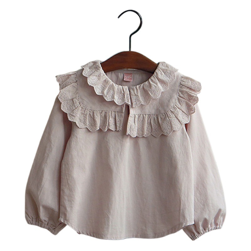 Primavera 2024 nueva fresa Shan Corea del Sur niños chica estilo Palacio encaje Feier dulce camisa de manga larga en stock