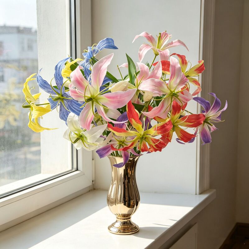 Flame Lily Artificial Flower with Fruit for Wedding, Home, Hotel Decoration, Floral Art, Outdoor Photography, Fake Flower, Artificial Flower