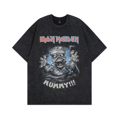 TKPA American Street Retro Personality Distressed Short Sleeve T-Shirt for Men and Women Hip-Hop Oversize Couple Top