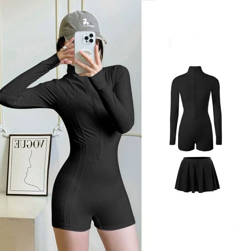 女性用サーフィン水着、長袖ボクサーパンツ、プロ仕様の日焼け止めUPF50+女性用ワンピース速乾ウェットスーツ、クラゲスーツ|undefined