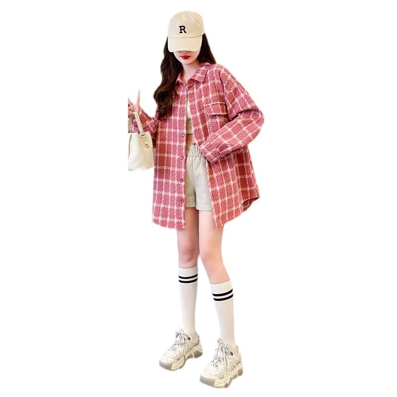 怠惰な風が厚くて毛を磨いている大きいサイズの格子のシャツのコートの女性の春秋の新型のゆったりしているカジュアルなデザイン感の上着の潮|undefined
